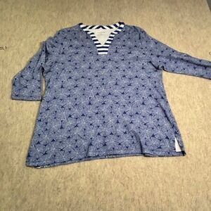 Talbots Top Wmns XL Blue Cotton Knit Tunic Striped V-Neck 3/4 Sleeve Coastal XL